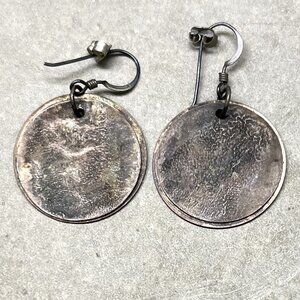 Vintage Handmade Thin Copper Discs Drop Pierced Earrings